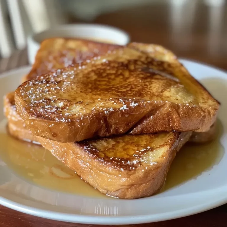 ['Close-up of juicy Sourdough French Toast topped with syrup.', 'Side view of a stack of golden Sourdough French Toast on a plate.', 'A delicious plate of Sourdough French Toast with syrup drizzled on top.', 'Sourdough French Toast slices with a sprinkle of cinnamon.']