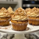['Close-up view of spice cake cupcakes with creamy frosting on top.', 'Side view of delicious spice cake cupcakes showcasing their texture and frosting.', 'Detailed close-up of spice cake cupcakes, highlighting the spices and creamy glaze.', 'A tempting side perspective of spice cake cupcakes with a rich frosting.']