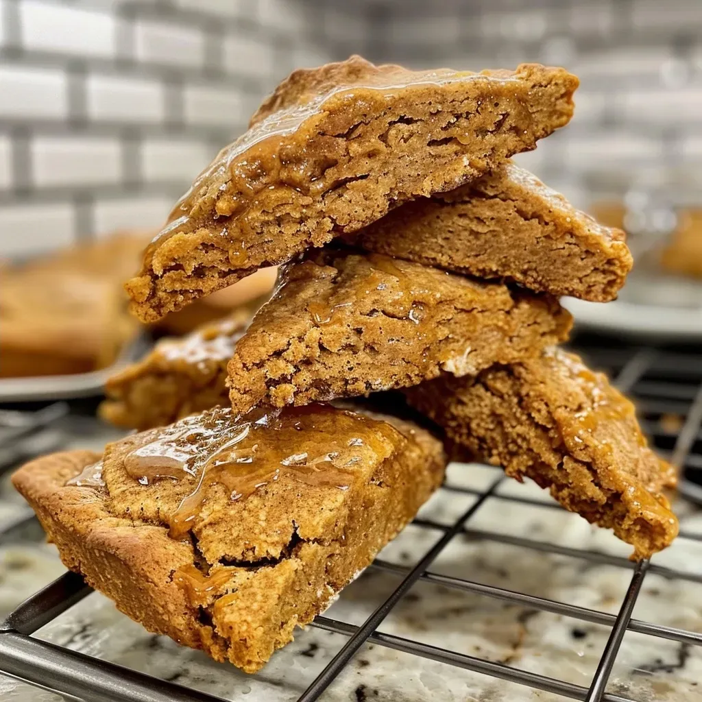 ['Close-up view of golden-brown Spiced Molasses Scones with a crumbly texture.', 'Side view of freshly baked Spiced Molasses Scones showcasing a warm, inviting color.', 'Deliciously spiced scones with a glossy finish from molasses, displayed on a rustic surface.', 'A detailed look at Spiced Molasses Scones, highlighting their soft, inviting interior.']