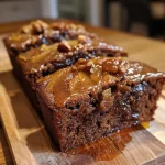 ['Close-up side view of a moist Sticky Pear, Date & Ginger Cake with a glossy glaze.', 'Luscious slice of Sticky Pear, Date & Ginger Cake showing layers of fruit and nuts.', 'Detailed view of a Sticky Pear, Date & Ginger Cake showcasing its rich texture and ingredients.', 'Slice of Sticky Pear, Date & Ginger Cake with visible chunks of pear and dates.']