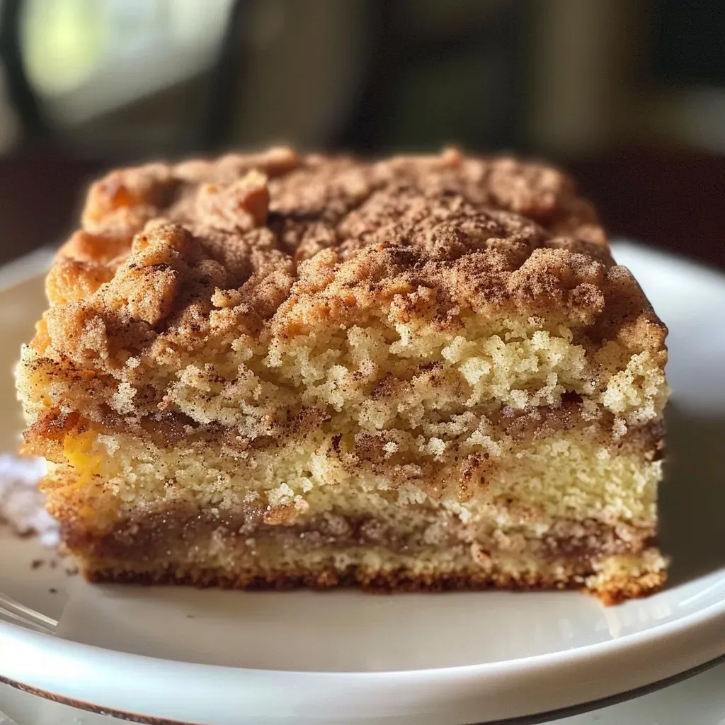 ['Close-up view of a moist sugar-free cinnamon coffee cake with golden-brown crust and cinnamon sugar topping.', 'Side view of a deliciously baked sugar-free cinnamon coffee cake, showcasing its fluffy texture and cinnamon layers.', 'Juicy sugar-free cinnamon coffee cake displayed on a plate, featuring a rich golden color and a crumbly topping.', 'A tempting slice of sugar-free cinnamon coffee cake highlighting its moist interior and cinnamon dusting.']