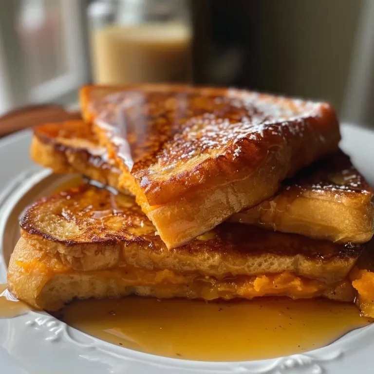 ['A close-up of Sweet Potato French Toast topped with powdered sugar and crème fraiche, showcasing its golden-brown texture.', 'A side view of a plate of Sweet Potato French Toast, highlighting layers of fluffy bread and garnishes.', 'A juicy and colorful serving of Sweet Potato French Toast, featuring sweet toppings and a creamy drizzle.', 'Thick slices of Sweet Potato French Toast on a plate, adorned with maple syrup and spices.']