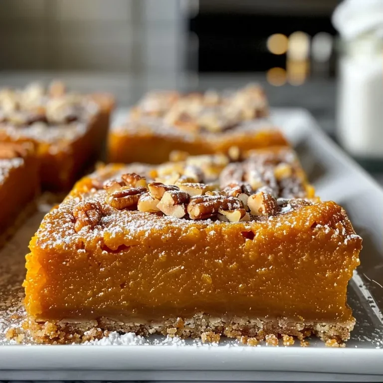 ['Close-up view of sweet potato pie bars with a golden crust topped with whipped cream and pecans.', 'Side angle of delicious sweet potato pie bars garnished with cinnamon sugar and marshmallow fluff.', 'Juicy sweet potato pie bars showcasing layers of creamy filling and a flaky crust.', 'A mouthwatering presentation of sweet potato pie bars, featuring rich toppings and vibrant colors.']