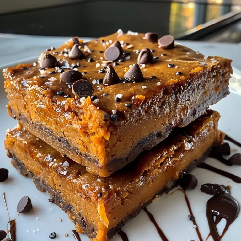 ['Close-up of a sweet potato protein bar showcasing its moist texture and ingredients.', 'Side view of a delicious sweet potato protein bar, highlighting its rich orange color.', 'Juicy sweet potato protein bars displayed on a rustic surface, emphasizing their homemade quality.', 'Detailed shot of sweet potato protein bars with visible chocolate drizzle and vibrant ingredients.']