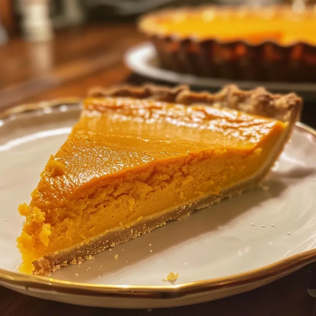 Close-up of a golden-brown Sweet Potato Tart on a rustic table.