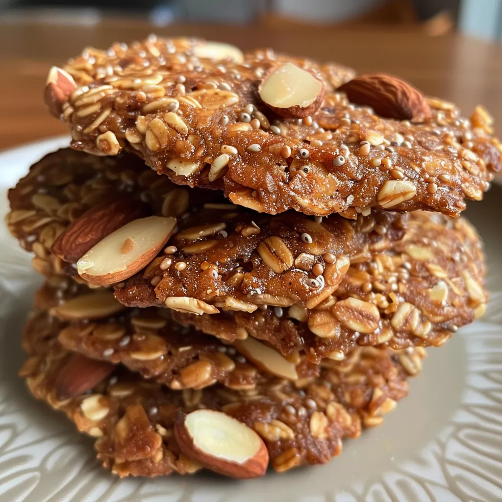 Close-up side view of healthy nut and seed energy cookies arranged on a wooden surface.