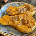 ['Close-up view of creamy butternut squash butter in a bowl.', 'Side angle photo of luscious butternut squash butter with a golden hue.', 'Rich and smooth butternut squash butter displayed elegantly in a dish.', 'Mouthwatering butternut squash butter shown in detail, highlighting its texture.']