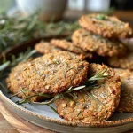 ['Close-up side view of vegan rosemary cookies with a golden-brown appearance and scattered cookie crumbs.', 'Juicy vegan cookies featuring a blend of rosemary and honeynut squash arranged on a rustic wooden surface.', 'Side view of freshly baked vegan rosemary cookies, highlighting their soft texture and light golden color.', 'A delectable display of vegan rosemary cookies topped with granulated sugar, set against a neutral background.']