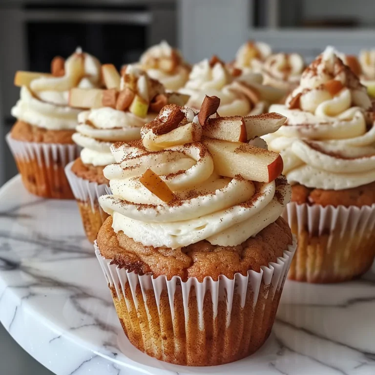 ['Close-up view of apple cinnamon cupcakes with cream cheese frosting.', 'Side profile of freshly baked apple cinnamon cupcakes on a wooden table.', 'Juicy apple cinnamon cupcakes topped with frosting displayed in a natural setting.', 'A delectable arrangement of apple cinnamon cupcakes ready to be enjoyed.']