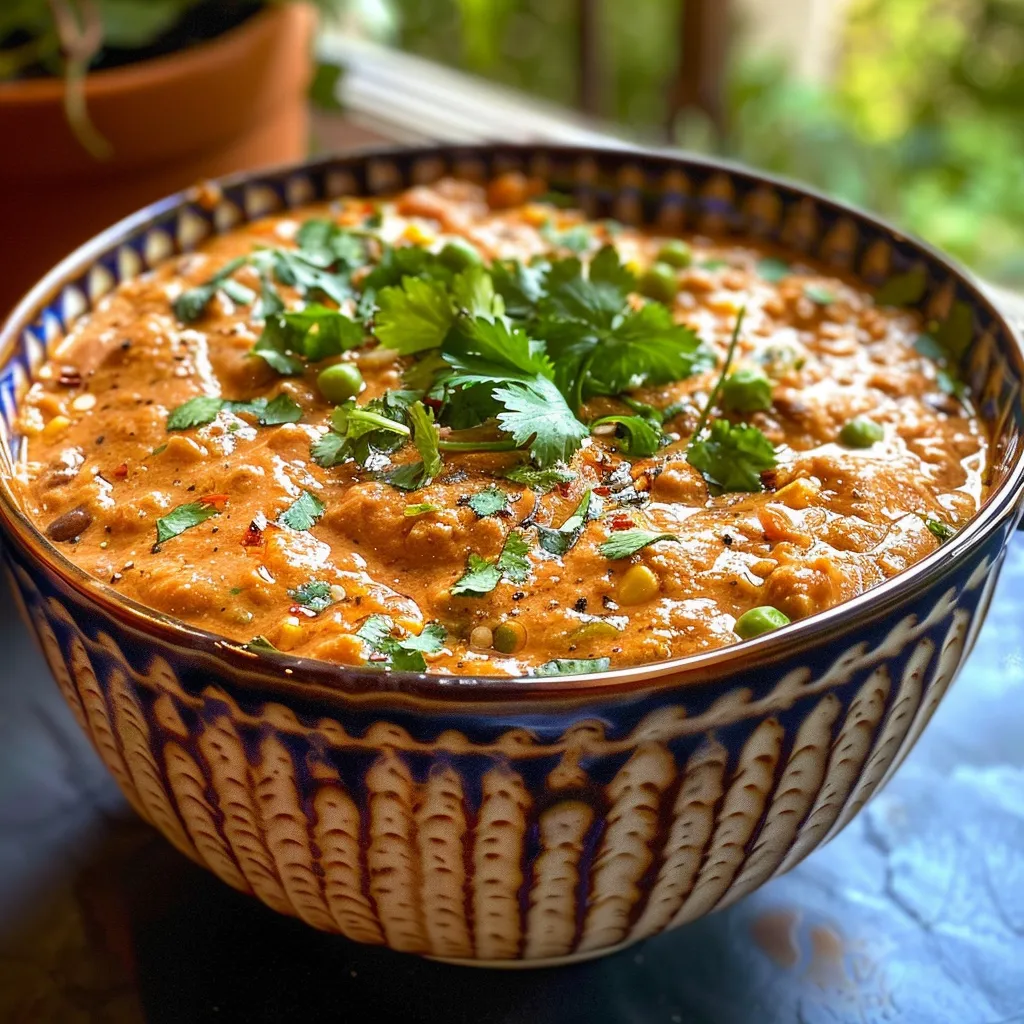 ['A close-up side view of a creamy Tikka Masala Dip served in a bowl.', 'A vibrant Tikka Masala Dip featuring spices and garnishes in a dish.', 'A detailed image of Tikka Masala Dip displaying its rich, creamy texture.', 'A side angle view of a colorful Tikka Masala Dip, showcasing its ingredients and garnishes.']