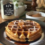 ['Close-up view of golden-brown vegan gluten-free chai spiced waffles topped with maple syrup.', 'Side view of stacked vegan gluten-free chai spiced waffles with a drizzle of syrup and a sprinkle of chai spices.', 'Delicious vegan gluten-free chai spiced waffles served on a plate, showcasing their fluffy texture.', 'Warm vegan gluten-free chai spiced waffles with a glossy maple syrup coating, highlighting their inviting appearance.']