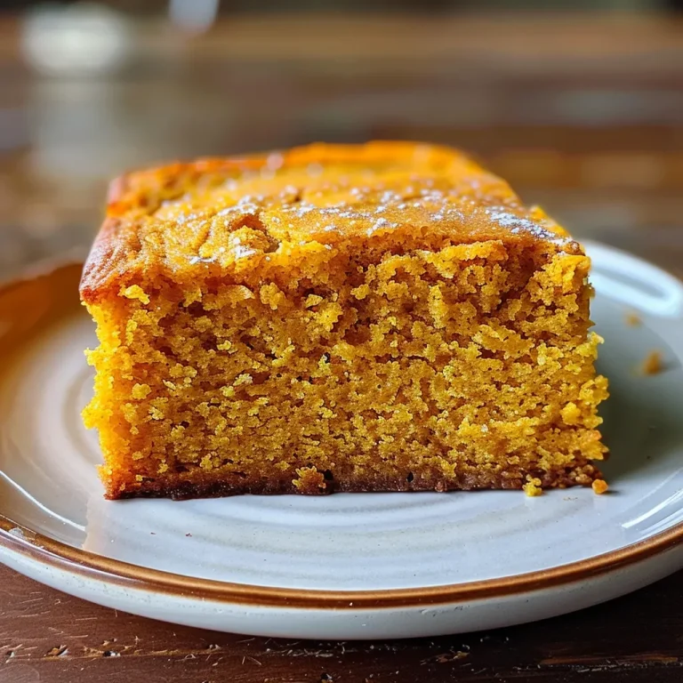 ['Close-up side view of golden brown butter pumpkin cornbread with a moist texture.', 'Slice of pumpkin cornbread showcasing a rich brown crust and pumpkin seeds on top.', 'Delicious-looking brown butter pumpkin cornbread resting on a wooden surface.', 'Side angle of a slice of pumpkin cornbread with melt-in-your-mouth appeal.']