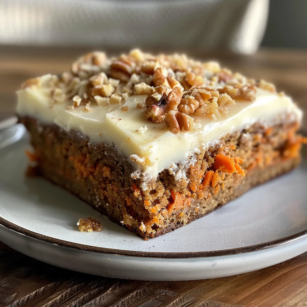 ['Close-up view of a moist and vibrant carrot cake topped with a light dusting of powdered sugar.', 'Side view of a healthy carrot cake showcasing its layers and texture with grated carrots visible.', 'Juicy carrot cake slice revealing ingredients like walnuts and dates, served on a white plate.', 'Delicious carrot cake with a golden-brown crust, garnished with a sprinkle of powdered sugar.']