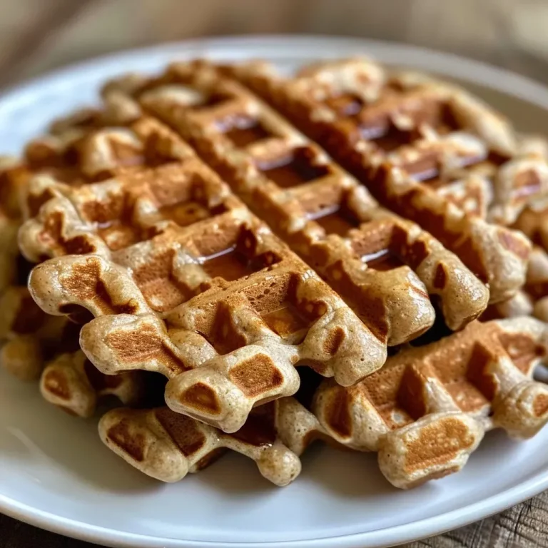 ['Close-up side view of golden vegan gluten-free waffles stacked on a plate.', 'Juicy vegan gluten-free waffles topped with syrup and almond butter, viewed from the side.', 'Delicious vegan gluten-free waffles with a crispy exterior, taken from a side angle.', 'Captivating image of fluffy vegan gluten-free waffles drizzled with syrup, side profile.']