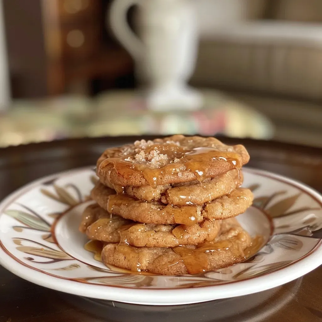 ['Close-up view of freshly baked apple and honey cookies with a golden-brown crust.', 'Side view of apple and honey cookies adorned with colorful sugar sprinkles.', 'Juicy apple and honey cookies with a glossy icing, captured in vibrant detail.', 'Delicious apple and honey cookies featuring a textured surface and bright decorations.']