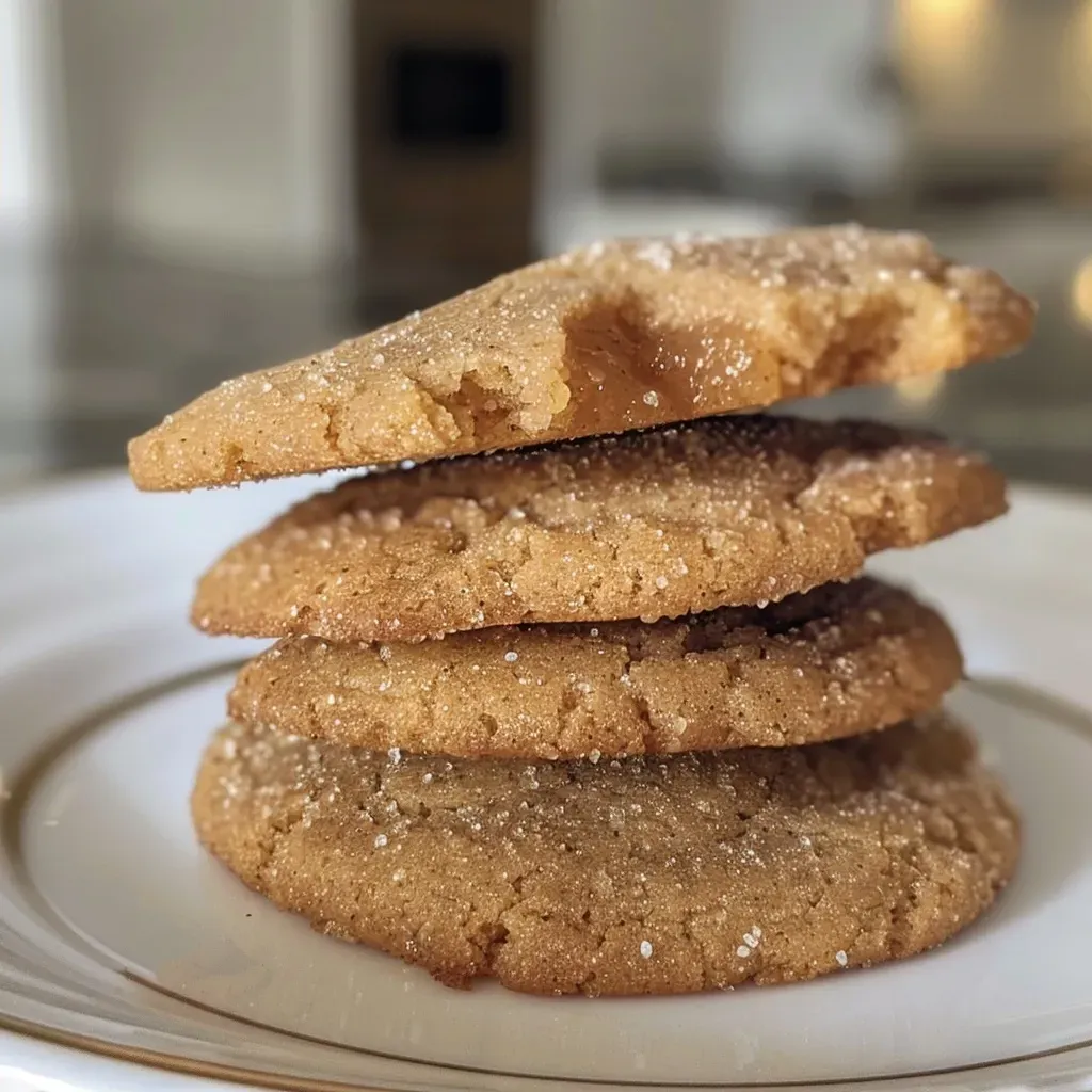 ['Close-up view of golden-brown Apple Butter Cookies stacked on a plate.', 'Side view of freshly baked Apple Butter Cookies with a soft texture.', 'Juicy Apple Butter Cookies arranged invitingly on a wooden table.', 'A plate of warm Apple Butter Cookies dusted with cinnamon sugar.']