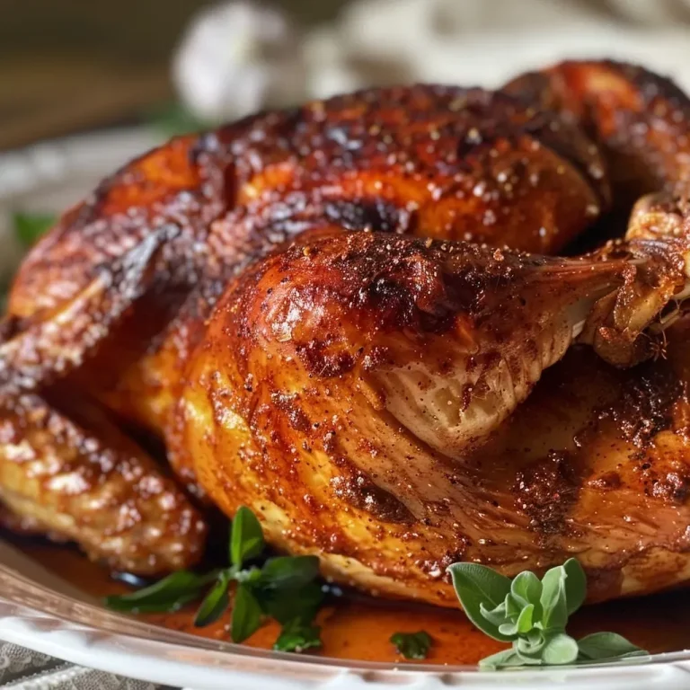 ['Juicy roasted chicken glazed with apple butter, herbs, and spices.', 'Whole chicken coated in a rich apple butter sauce, garnished with thyme.', 'Close-up view of succulent apple butter roasted chicken dish.', 'Side view of a golden-brown roasted chicken with a sweet glaze.']