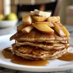 ['A stack of golden Apple Cider Pancakes topped with diced apples and a drizzle of syrup.', 'Close-up view of Apple Cider Pancakes, showing a fluffy texture and apple pieces on top.', 'Side view of Apple Cider Pancakes, featuring a warm, inviting presentation and melted butter.', 'A delicious stack of Apple Cider Pancakes, garnished with caramelized apple slices and syrup.']