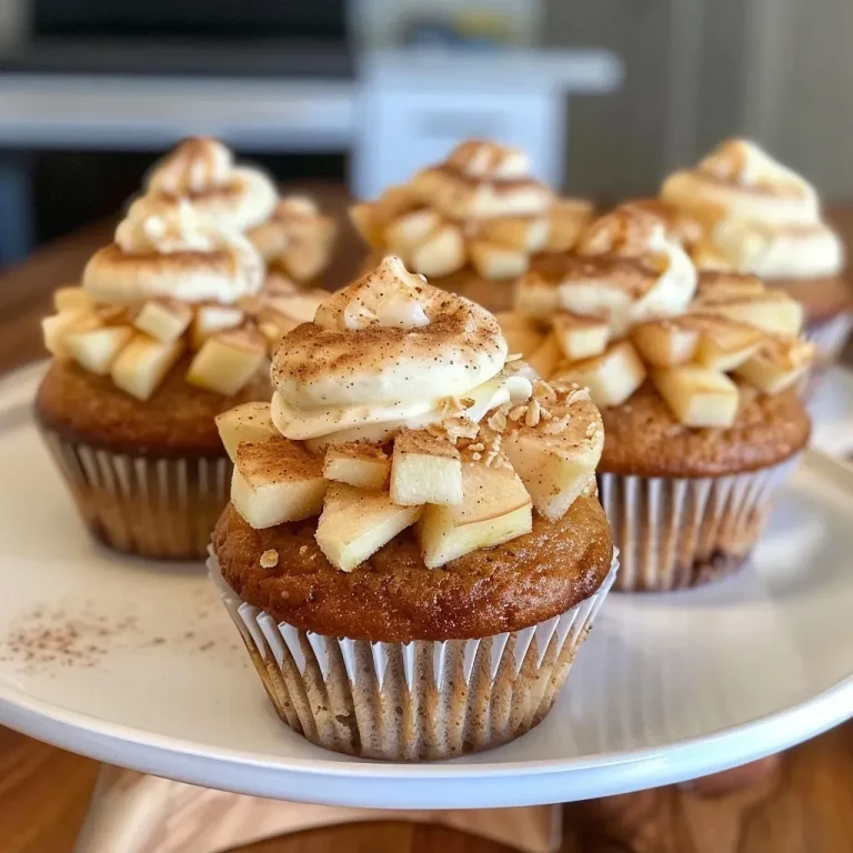 ['Close-up of moist apple cinnamon cupcakes with a creamy frosting on top.', 'Side view of freshly baked apple cinnamon cupcakes topped with cream cheese frosting.', 'Juicy apple cinnamon cupcakes displayed with a sprinkle of cinnamon on top.', 'Delicious apple cinnamon cupcakes with a soft texture and apple chunks visible.']