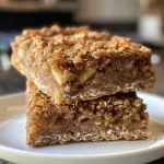 ['Close-up side view of delicious apple cinnamon oatmeal bars with visible chunks of apples and nuts.', 'Juicy apple cinnamon oatmeal bars displayed on a plate, highlighting their texture and ingredients.', 'Sliced apple cinnamon oatmeal bars showing a golden-brown crust and rich apple filling.', 'Tasty apple cinnamon oatmeal bars with a sprinkle of cinnamon on top, showcasing the oats and apple pieces.']