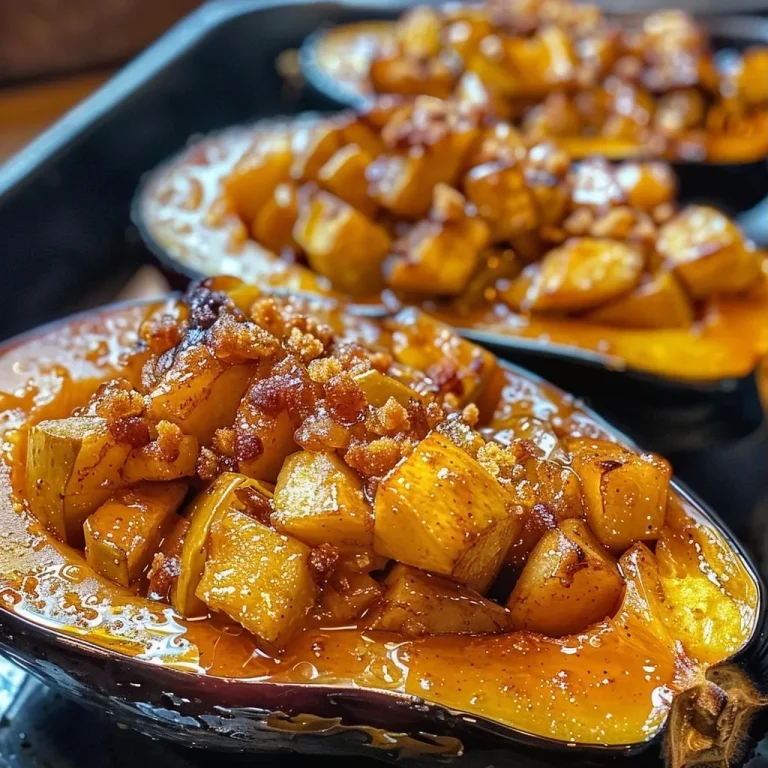 ['Close-up view of apple and cinnamon-filled acorn squash boats, showcasing vibrant green skin.', 'Side view of baked acorn squash filled with diced Granny Smith apples and cinnamon, glistening with melted butter.', 'Juicy apple and cinnamon mixture spilling from a halved acorn squash, highlighting warm golden tones.', 'Appetizing side profile of acorn squash boats topped with brown sugar and cinnamon, ready to be served.']