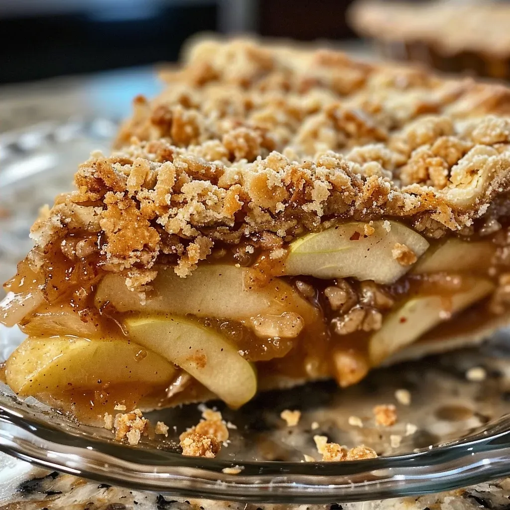 ['Close-up view of a freshly baked apple crumble pie with a golden-brown crust and visible apple filling.', 'Side view of a delicious apple crumble pie, showcasing the crumbly topping and sliced apples inside.', 'Juicy apple crumble pie displayed on a plate with a flaky crust and a sprinkle of cinnamon.', 'Appetizing apple crumble pie with a rich topping and slices of apples peeking through.']