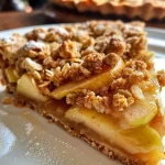 ['Close-up of a golden-brown apple crumble tart, showcasing a crumbly topping and sliced apples.', 'Side view of a freshly baked apple crumble tart, with a flaky crust and visible apple slices.', 'Detailed photo of an apple crumble tart with a crunchy topping, revealing succulent apples inside.', 'Appetizing shot of an apple crumble tart, highlighting the texture of the crumble and the fruit filling.']
