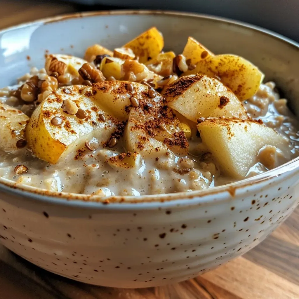 A side view of a jar filled with Apple Pie Overnight Oats topped with diced apples and a sprinkle of cinnamon.