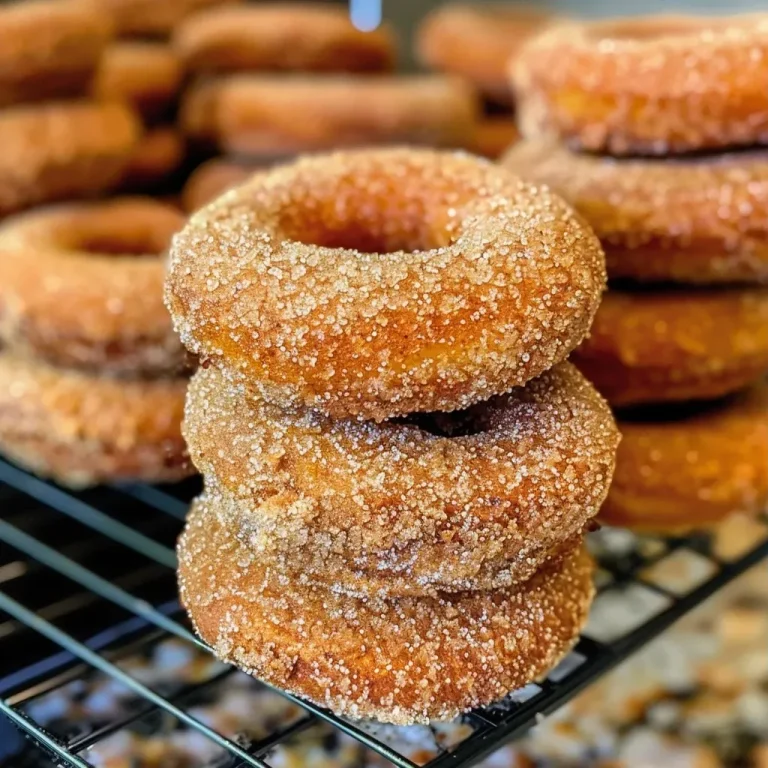 ['Golden brown baked apple cider donuts arranged on a plate.', 'Close-up view of a delicious baked apple cider donut, showcasing its texture.', 'A stack of freshly baked apple cider donuts with a light cinnamon sugar coating.', 'Side view of moist baked apple cider donuts with a glossy glaze.']