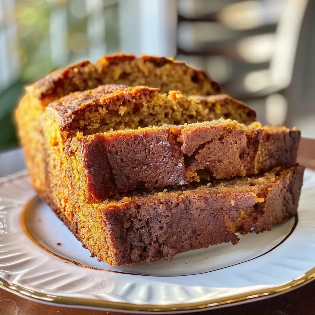 ['Close-up of moist butternut squash bread from the side, showcasing its golden-brown crust.', 'Side view of a freshly baked butternut squash bread with a soft and fluffy interior.', 'Sliced butternut squash bread showing its vibrant orange hue and spiced texture.', 'Detailed side profile of butternut squash bread, highlighting its deliciously moist texture.']