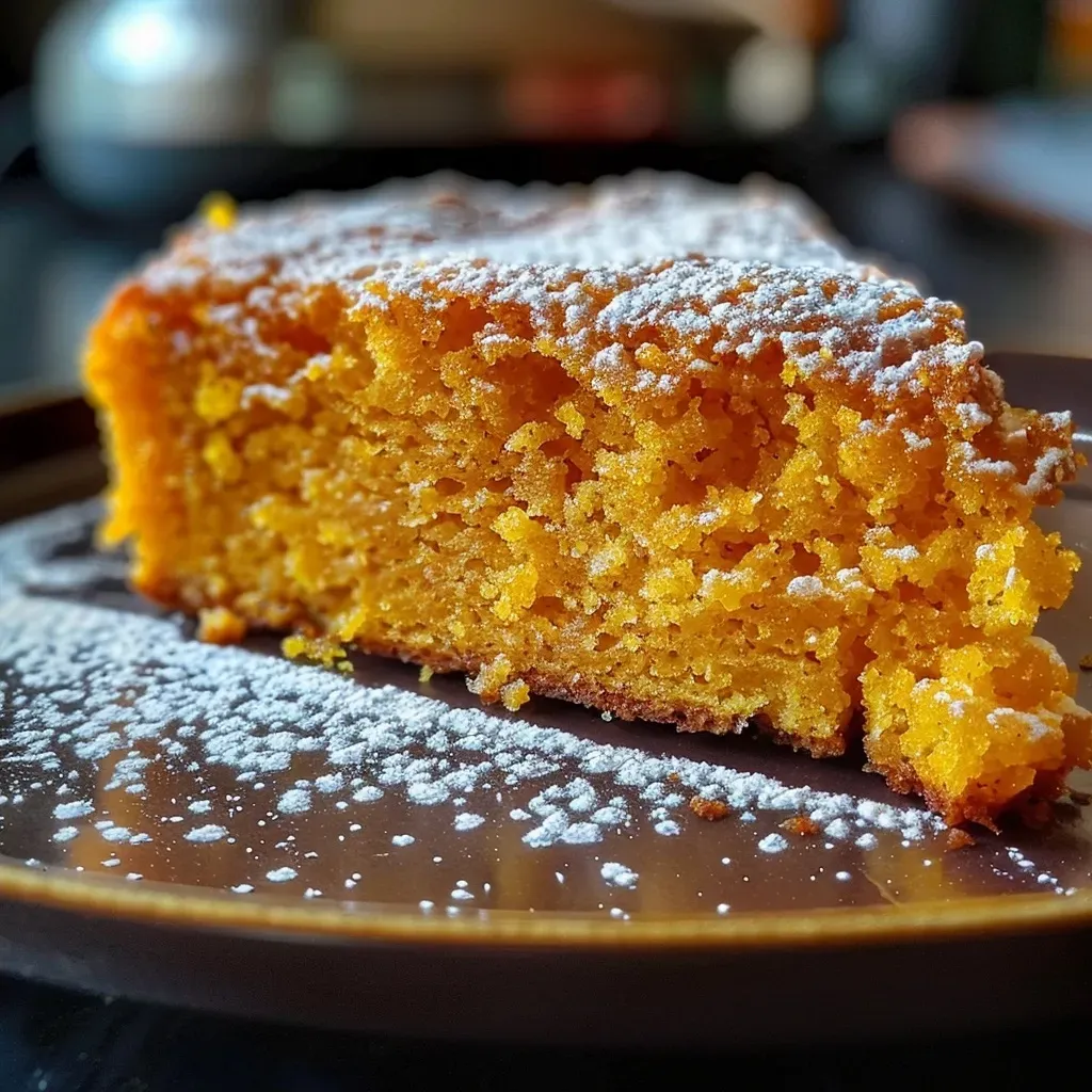 ['A close-up side view of a moist butternut squash cake on a plate, showcasing its golden-brown exterior.', 'A slice of butternut squash cake with a textured surface and icing sugar dusting, placed on a neutral background.', 'A side view of a delectable butternut squash cake, revealing its fluffy interior against a wooden tabletop.', 'A beautifully presented butternut squash cake slice, highlighting its rich color and garnished with icing sugar.']