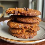 ['Close-up of a butternut squash cookie, showcasing its texture and chocolate chips.', 'Side view of a golden-brown butternut squash cookie with chocolate chips.', 'Image of a freshly baked butternut squash cookie, highlighting its chewy appearance.', 'Close-up shot of butternut squash cookies with visible chunks of dark chocolate.']