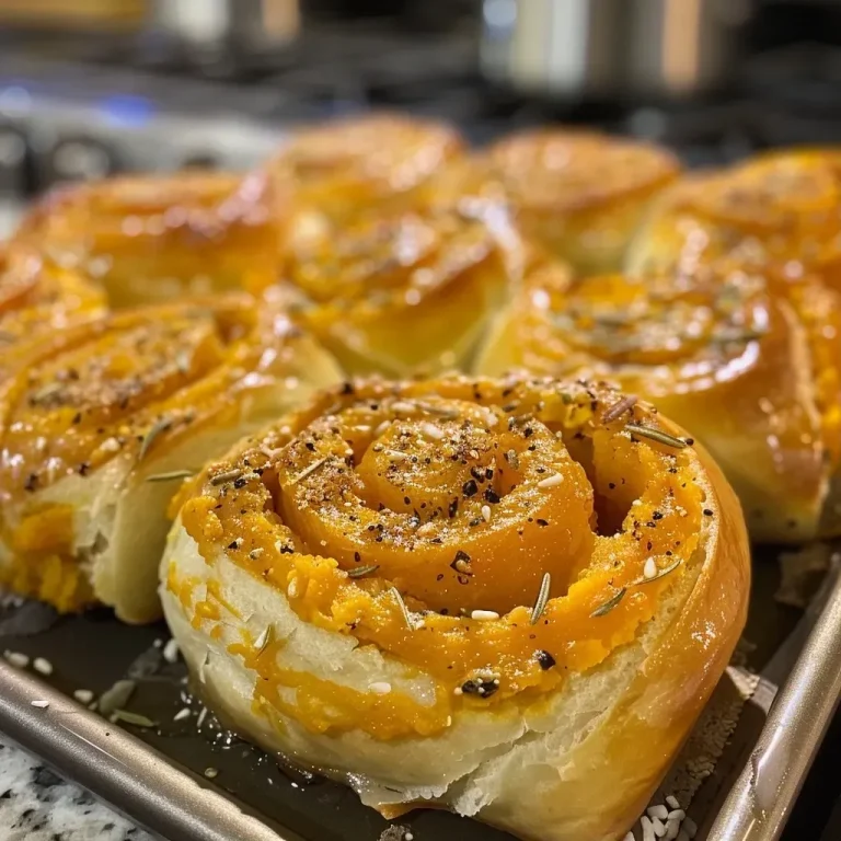 ['A side view of golden-brown Butternut Squash Rolls on a wooden surface.', 'Close-up of freshly baked Butternut Squash Rolls showing their soft, fluffy texture.', 'A delectable array of Butternut Squash Rolls, highlighting their rich color and glistening top.', 'A tempting side perspective of warm Butternut Squash Rolls, emphasizing their inviting appearance.']