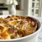 ['Close-up view of Cardamom Bread Pudding topped with figs and walnuts on a plate.', 'Side angle of Cardamom Bread Pudding showcasing its golden crust and fresh fig topping.', 'Detailed image of Cardamom Bread Pudding with visible chunks of bread and figs, garnished with walnuts.', 'Appetizing close-up of Cardamom Bread Pudding highlighting its rich texture and colorful toppings.']