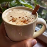 ['A close-up view of a Chai and Chilli Latte in a clear glass, showcasing its creamy texture and vibrant colors.', 'Side view of a steaming Chai and Chilli Latte in an elegant mug, with spices sprinkled on top.', 'A rich Chai and Chilli Latte in a modern glass, highlighting the blend of spices and milk.', 'Close-up detail of a Chai and Chilli Latte, featuring the warm colors of tea and spices.']