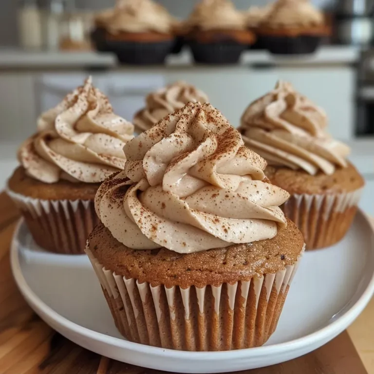 ['Close-up view of chai cupcakes topped with creamy frosting.', 'Side view of chai cupcakes showcasing their moist texture and spices.', 'Detailed image of chai-flavored cupcakes with a smooth frosting layer.', 'Appetizing shot of chai cupcakes with a sprinkle of cinnamon on top.']