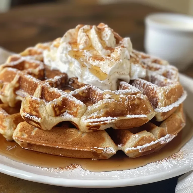['Close-up shot of chai spiced waffles topped with maple cinnamon apples.', 'Juicy waffles with warm spiced apples and creamy whipped topping, side view.', 'Deliciously stacked chai waffles garnished with cinnamon apples and syrup.', 'Golden-brown waffles adorned with apple slices, spices, and a drizzle of syrup.']