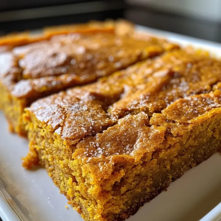 ['Close-up view of a slice of classic pumpkin bars topped with a light glaze.', 'Side view of delicious pumpkin bars showcasing a moist texture and rich color.', 'Juicy pumpkin bars with a golden-brown finish, displaying their soft consistency.', 'A slice of homemade pumpkin bars with visible spices and smooth edges.']