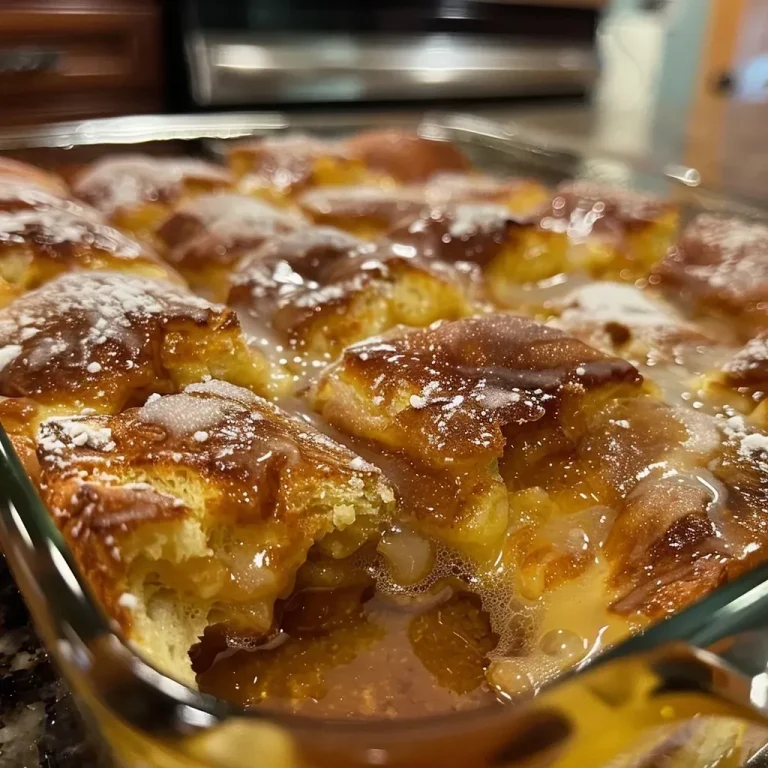 ['Close-up view of a slice of Copycat Krispy Kreme Donut Bread Pudding.', 'Side view of a golden-brown donut bread pudding topped with powdered sugar.', 'Delicious bread pudding made from Krispy Kreme donuts, showcasing its fluffy texture.', 'A tempting serving of donut bread pudding, highlighting its rich and creamy layers.']