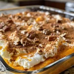 ['Close-up view of a delicious cottage cheese pumpkin bake with a golden crust and pecan topping.', 'Side view of a moist pumpkin bake with cottage cheese, showcasing its texture and ingredients.', 'Juicy pumpkin bake made with cottage cheese, topped with chopped pecans, presented on a plate.', 'Rich, golden cottage cheese pumpkin bake with visible spices and oats, garnished with pecans.']