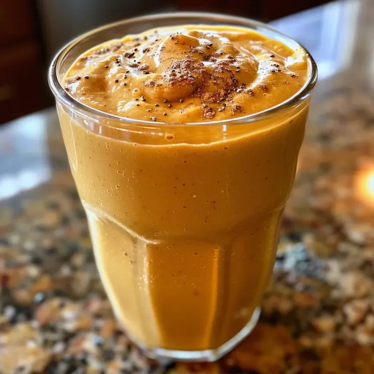 ['Close-up view of a creamy pumpkin smoothie in a glass with a straw.', 'Side view of a delicious pumpkin smoothie topped with a sprinkle of pumpkin pie spice.', 'Inviting creamy pumpkin smoothie in a clear glass, showcasing its rich texture.', 'Bright and vibrant pumpkin smoothie, with visible banana and creamy yogurt ingredients.']