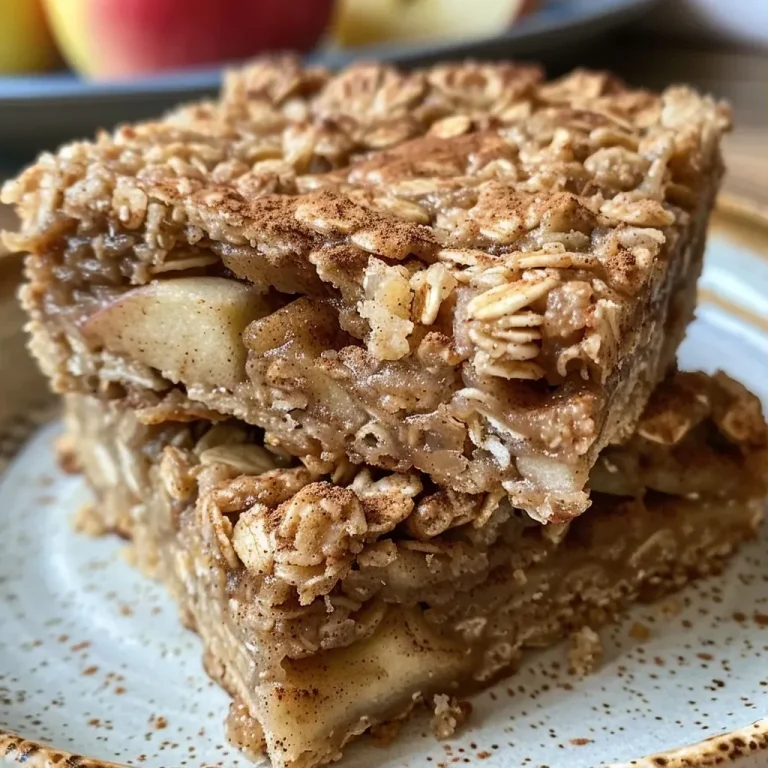 ['Close-up view of healthy apple cinnamon breakfast bars with oats and apple chunks.', 'Side view of delicious breakfast bars featuring visible apple pieces and walnuts.', 'Juicy apple cinnamon breakfast bars served on a plate with a rustic background.', 'Photo of easy breakfast bars showcasing a mix of oats, apples, and cinnamon.']