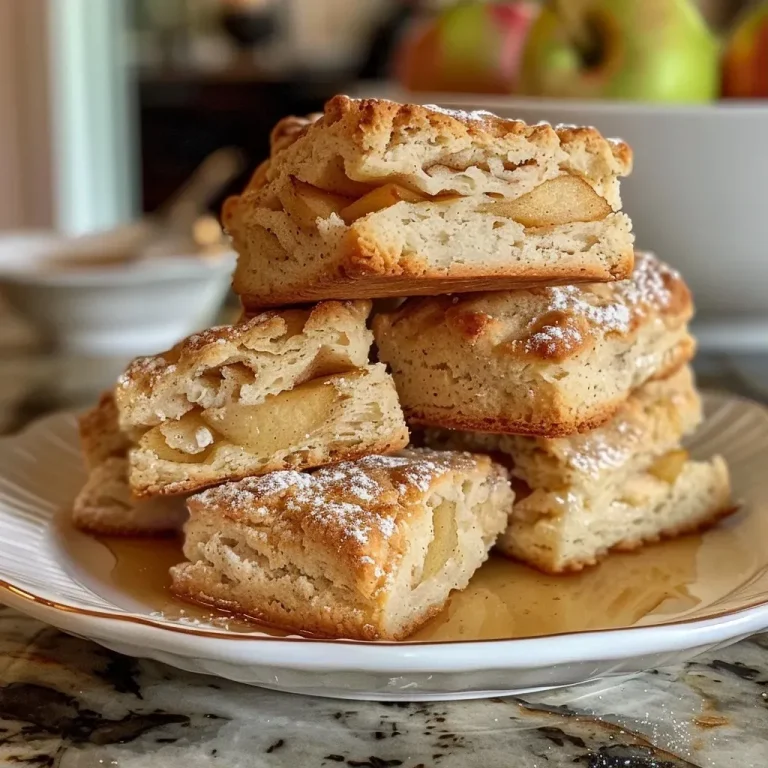 ['Close-up side view of freshly baked apple scones with a cider glaze.', 'Juicy apple scones drizzled with cider glaze, showing diced apple pieces.', 'Delicious golden-brown apple scones featuring a glossy glaze and apple chunks.', 'Warm apple scones with a shiny cider glaze, highlighting their flaky texture.']