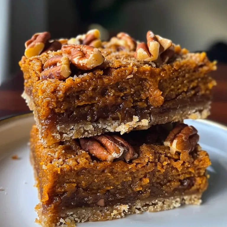 ['A close-up view of golden pumpkin pie squares with a crumbly nut topping.', 'Side view of pumpkin pie squares showcasing a rich filling and nutty crust.', 'Delicious pumpkin pie squares displayed on a rustic wooden surface.', 'Juicy pumpkin pie squares with a sprinkle of cinnamon on top, ready to serve.']