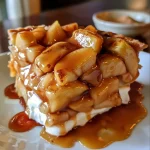 ['Close-up of a creamy caramel dessert with apple pie filling.', 'Side view of a layered apple and caramel dessert in a glass bowl.', 'Detailed shot of a fall-inspired dessert featuring yogurt and apples.', 'Rich caramel dessert topped with light apple filling and yogurt.']