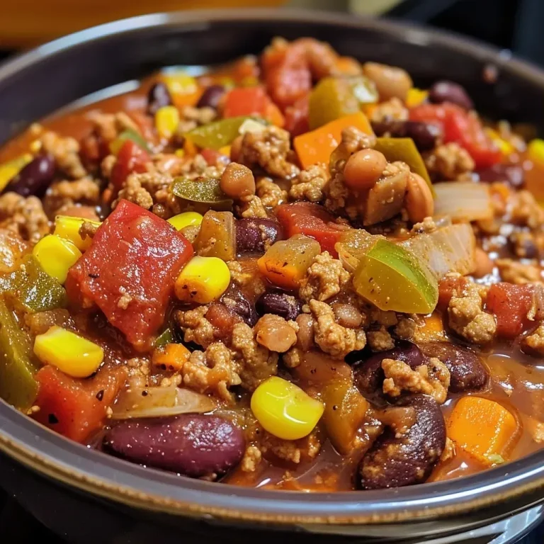 ['A close-up view of a steaming bowl of ground turkey chili, showcasing colorful ingredients.', 'Side view of a hearty ground turkey chili filled with beans, vegetables, and spices.', 'Juicy ground turkey chili displayed in a bowl, featuring vibrant fresh vegetables.', 'Close-up image of fall harvest chili, highlighting ground turkey and various toppings.']