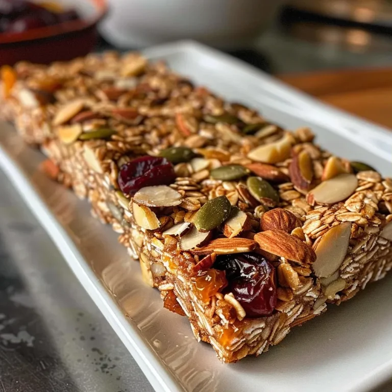 ['Close-up view of homemade granola bars with oats, almonds, and cranberries.', 'Side view of healthy granola bars showcasing their nutty and fruity ingredients.', 'Juicy granola bars filled with oats, pumpkin seeds, and Medjool dates.', 'Raw, vibrant granola bars displaying various textures and colors from the ingredients.']