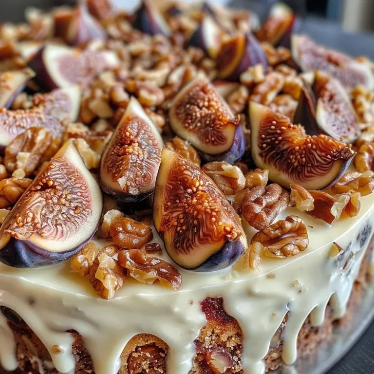 ['Close-up view of a delicious Fig Walnut Cake showcasing its moist texture and rich toppings.', 'Side view of a Fig Walnut Cake, highlighting its layers and decorative walnut pieces.', 'Detailed shot of a Fig Walnut Cake with glistening figs and walnut praline topping.', 'Close-up of a Fig Walnut Cake revealing its creamy filling and nutty crust.']