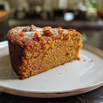 ['A close-up side view of a gluten-free pumpkin cake topped with pecan crumble.', 'A piece of moist pumpkin cake with a crunchy pecan topping, showcasing its layers.', 'A rich gluten-free pumpkin cake with a golden-brown pecan crumble on top.', 'Side view of a delicious pumpkin cake, featuring a textured pecan crumble finish.']