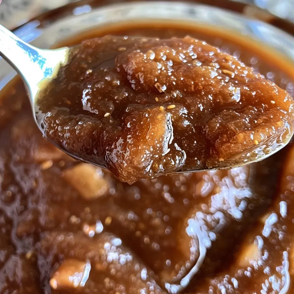 Close-up shot of healthy apple butter in a glass jar with fresh apples and cinnamon sticks nearby.